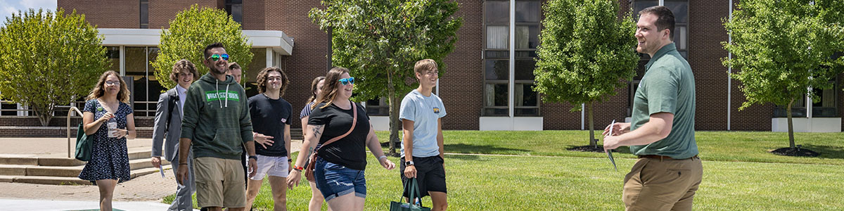 students taking a tour on campus